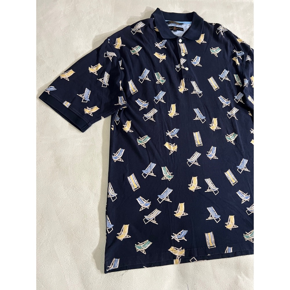 Vintage Tommy Hilfiger Golf Men Polo Shirt Navy Beach Chairs Print Short Sleeve - Picture 2 of 16